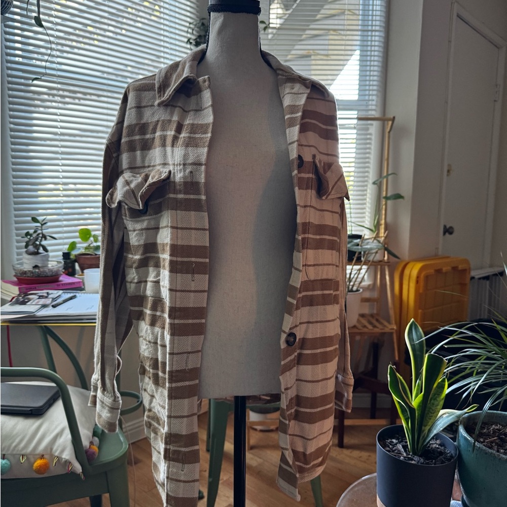 Everlane Tan and White Striped Shirt